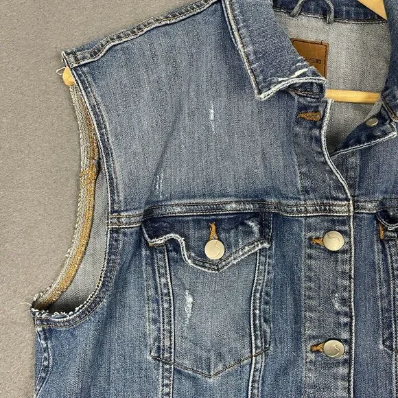 Joe's Biker Trucker Vest Womens Large Blue Denim Grunge Classic Moto Vintage - Picture 3 of 16